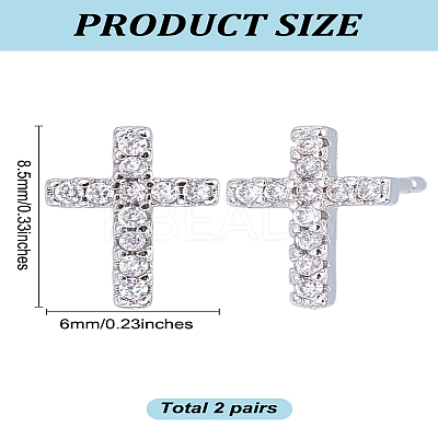 2 Pairs Brass Micro Pave Clear Cubic Zirconia Stud Earrings for Women EJEW-LP0001-57P-1