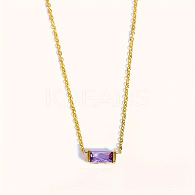 Birthstone Style Brass Cubic Zirconia Rectangle Pendant Necklaces for Women FS-WGDF12C-02-1