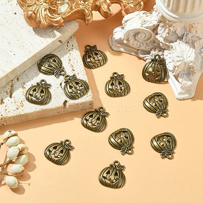 20Pcs Tibetan Style Halloween Pumpkin Jack-O'-Lantern Alloy Pendants TIBEP-YW0001-43AB-1
