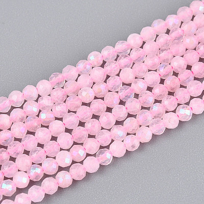 AB Color Plated Natural Rose Quartz Beads Strands G-T144-A07-02-1