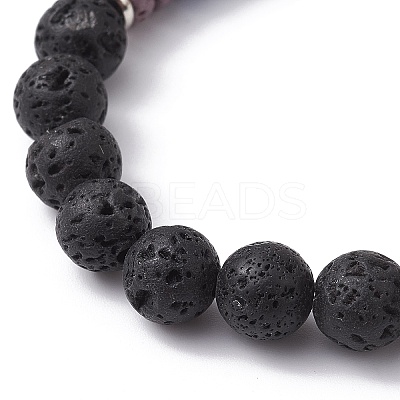 Dyed Natural Lava Rock & Pearl Beaded Strtch Bracelet BJEW-JB10053-02-1