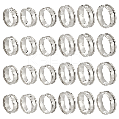 24Pcs 6 Styles 201 Stainless Steel Grooved Finger Ring Settings STAS-ME0003-12P-1