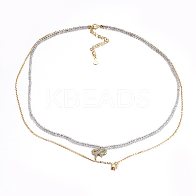 Faceted Natural Labradorite Tiered Necklaces NJEW-F212-13G-1