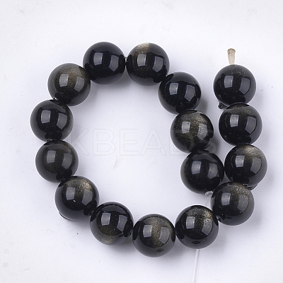 Natural Golden Sheen Obsidian Beads Strands G-S333-12mm-025-1