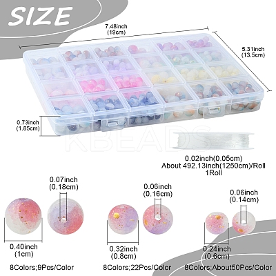 648Pcs 24 Styles Frosted Baking Paint Crackle Glass Beads with Glitter Powder DGLA-FS0001-12-1