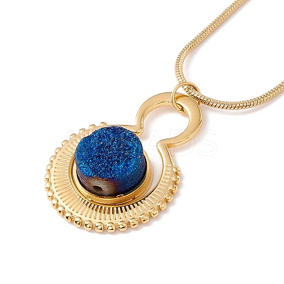 Natural Quartz Flat Round Pendant Necklace with 304 Stainless Steel Snake Chain NJEW-K244-02G-1