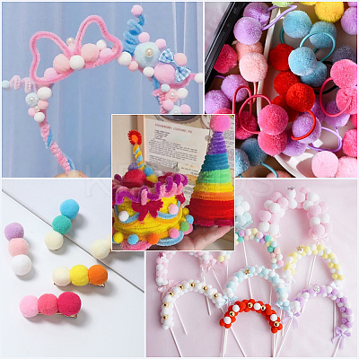 400Pcs 4 Colors Polyester Pom Pom Balls DIY-SC0031-37B-1