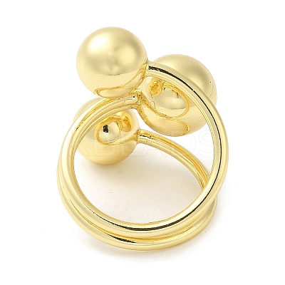 Rack Plating Brass Triple Round Ball Open Cuff Rings RJEW-D015-03G-1