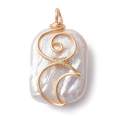 Copper Wire Wrapped Natural Baroque Keshi Pearl Pendants PALLOY-JF02799-1