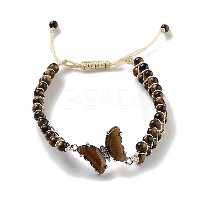Natural Tiger Eye Braided Round Bead Bracelets BJEW-K251-06A-1