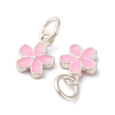 Fine Silver Pearl Pink Enamel Flower Charms STER-A047-04B-S-1