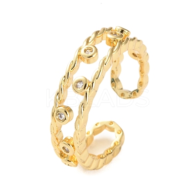 Rack Plating Brass Micro Pave Cubic Zirconia Open Cuff Rings for Women RJEW-U026-03G-03-1