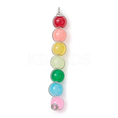 Colorful Imitation Jade Glass Round Bead Pendants PALLOY-JF02449-02-1