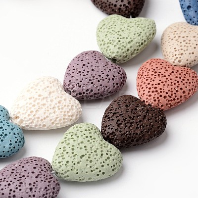 Dyed Heart Synthetic Lava Rock Beads Strands G-F259-06-1
