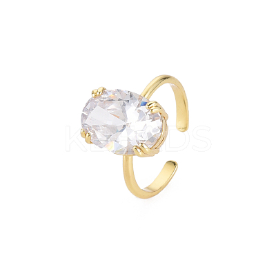 Oval Glass Open Cuff Ring RJEW-S049-001G-01-1