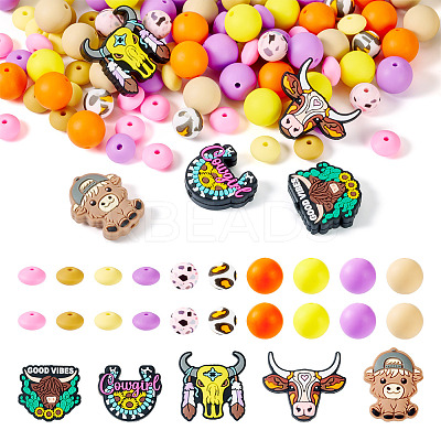 101Pcs Cattle Theme Silicone Focal Beads SIL-TA0002-60-1