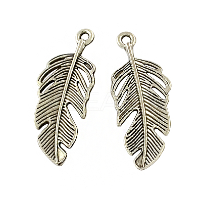 Tibetan Style Alloy Feather Pendants TIBEP-Q043-082-RS-1