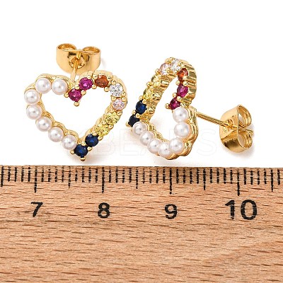 Brass Micro Pave Cubic Zirconia Heart Stud Earrings EJEW-K267-32G-1