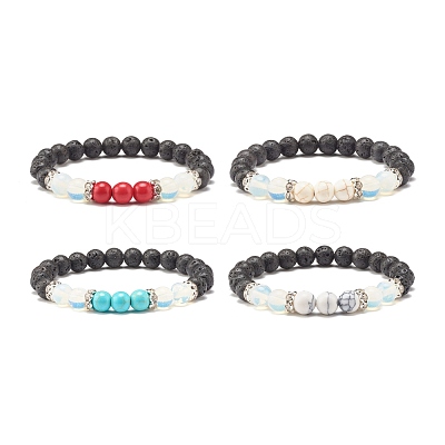 Natural Lava Rock & Opalite & Gemstone Stretch Bracelet BJEW-JB07712-1