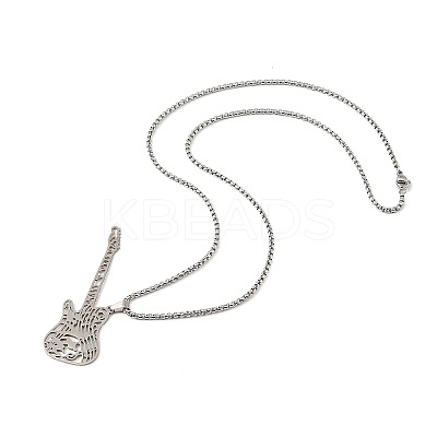 201 Stainless Steel Hollow Guitar Pendant Box Chain Necklaces LS-NJEW-M086-03P-1