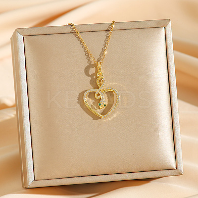 Brass Micro Pave Clear Cubic Zirconia Heart Snake Pendants Necklaces LS-NJEW-K280-04G-1