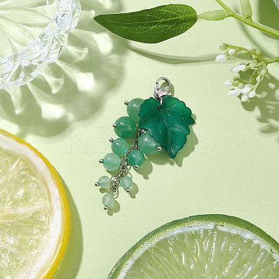 Grape Natural Green Aventurine Pendant Decorations HJEW-TA00266-03-1