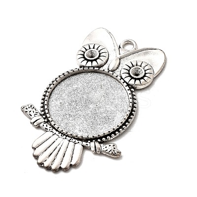Owl Tibetan Style Alloy Big Pendant Rhinestone & Cabochon Settings TIBE-S297-07AS-LF-1