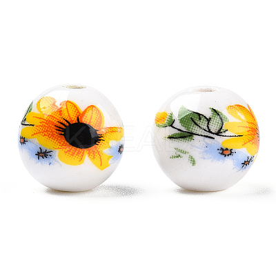 Floral Printed Porcelain Beads PORC-E021-01D-1
