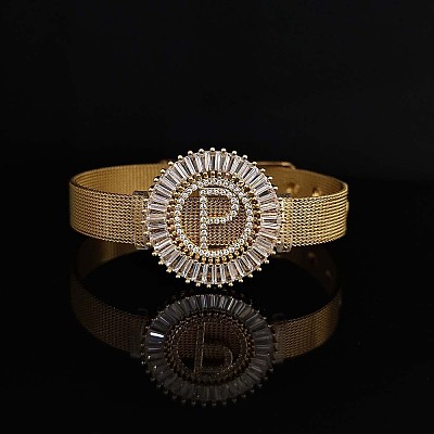 Brass Micro Pave Clear Cubic Zirconia Bangles for Women FS-WGA7409-37-1