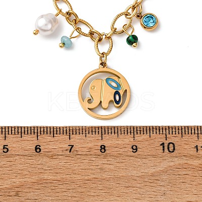 304 Stainless Steel Colorful Enamel Elephant and Fish Pendant Necklaces for Women NJEW-F346-04G-1