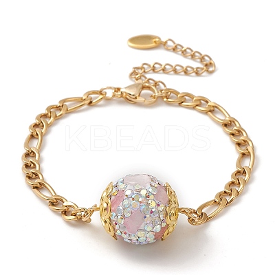 Polymer Clay Rhinestone Disco Ball Link Bracelet with Figaro Chains BJEW-JB09478-1