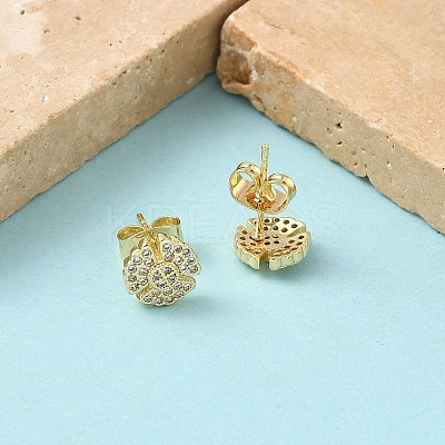Heart Brass Micro Pave Clear Cubic Zirconia Stud Earrings EJEW-Z144-07G-1