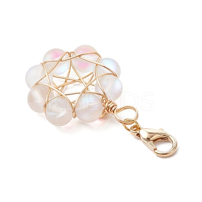 Star Copper Wire Wrapped Synthetic Moonstone Pendant Decorations HJEW-JM03027-1