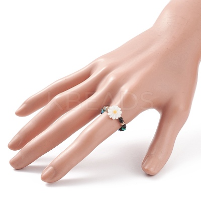 Shell & Glass Beaded Stretch Finger Ring for Women RJEW-JR00481-1