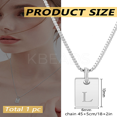 1Pc Stainless Steel Letter Rectangle Pendant Necklaces NJEW-LP0001-34L-P-1
