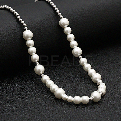 304 Stainless Steel Pearl Bib Necklaces for Unisex MM2620-1-1