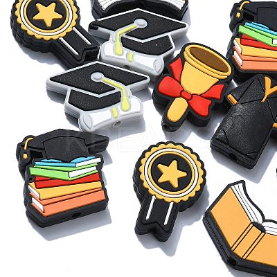 12Pcs 6 Styles Graduation Season Theme Silicone Focal Beads SIL-CJ0001-46-1