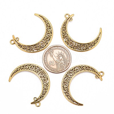 Tibetan Style Alloy Hollow Moon 2-Loop Link Pendants TIBEP-5312-AG-LF-1