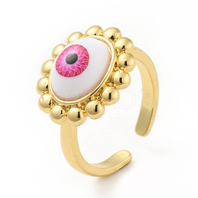 Acrylic Sun with Evil Eye Open Cuff Ring RJEW-B042-07G-01-1