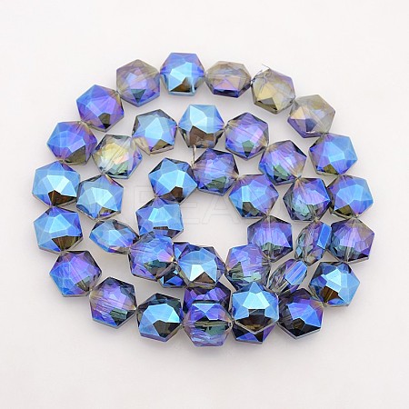 Hexagon Electroplate Full Rainbow Plated Glass Beads Strands X-EGLA-P015-F08-1