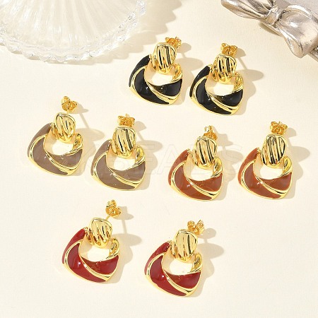 Brass Enamel Dangle Stud Earrings for Women KK-CBA760A-12G-1