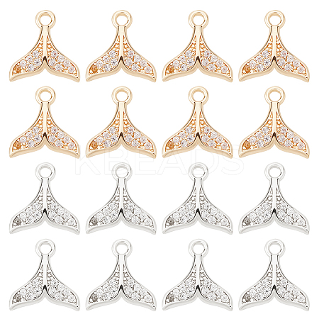16Pcs 2 Colors Brass Micro Pave Clear Cubic Zirconia Charms KK-DC0001-09-1