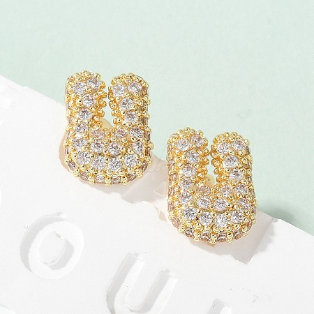 Brass Micro Pave Cubic Zirconia Stud Earrings EJEW-Z091-04G-U-1