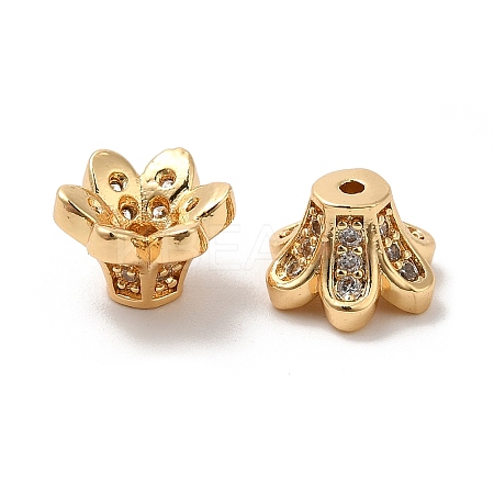 Plating Brass Micro Pave Cubic Zirconia Bead Caps KK-B074-70G-1