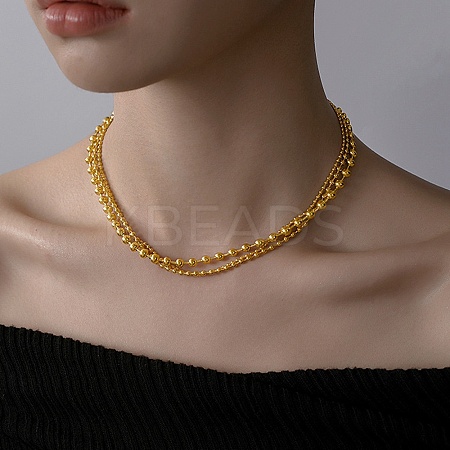 304 Stainless Steel 3 Layer Ball Chain Necklaces for Women NJEW-M107-04G-1