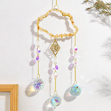Natural Yellow Quartz Copper Wire Wrapped Cloud Hanging Ornaments PW-WG49920-05-1