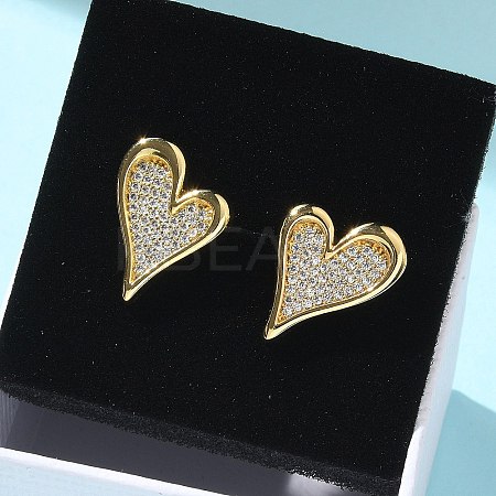 Brass Micro Pave Clear Cubic Zirconia Stud Earrings for Women LS-EJEW-U034-01G-02-1