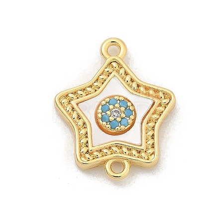 Brass Micro Pave Clear Cubic Zirconia Connector Charms KK-M303-04G-09-1