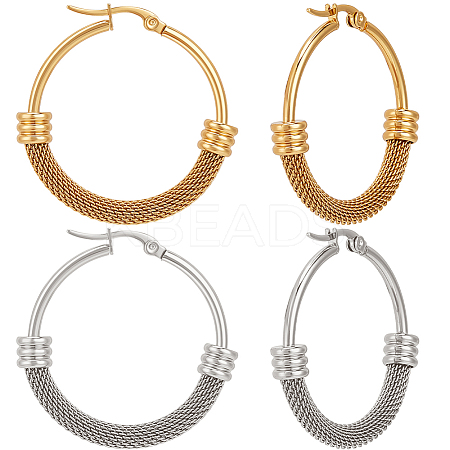 2 Pairs 2 Colors 304 Stainless Steel Mesh Chains Hoop Earrings EJEW-BBC0001-73B-1