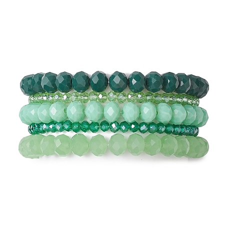 5Pcs 5 Styles Faceted Round Glass Beaded Stretch Bracelet Sets BJEW-JB10423-06-1